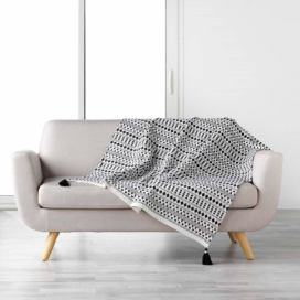 Douceur d\'intérieur Bavlněná deka s třásnemi TISSIA, 125 x 150 cm, bílá a černá barva