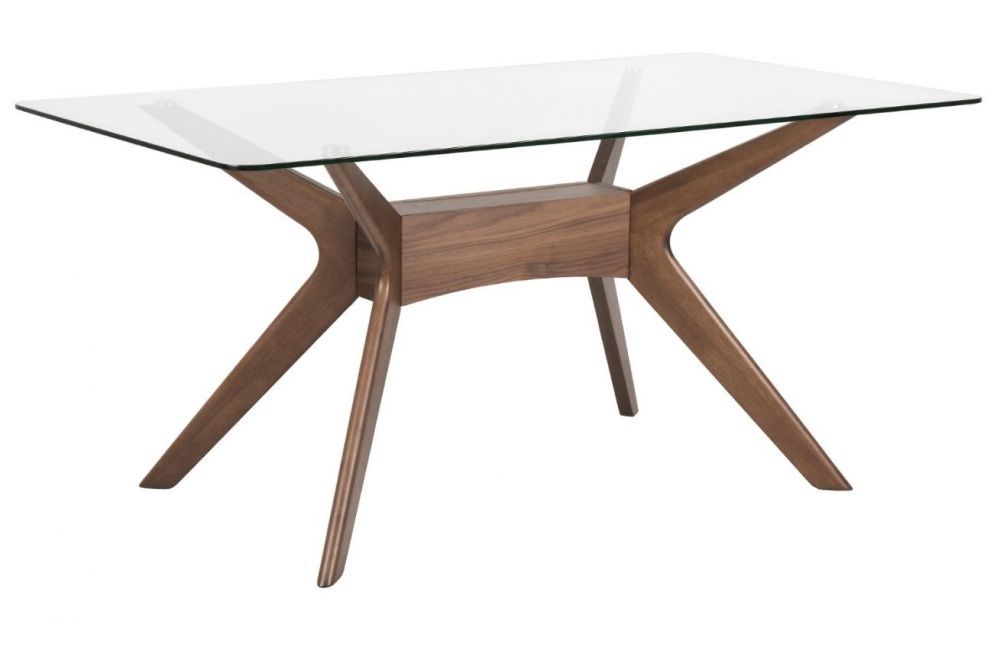 Skleněný jídelní stůl Somcasa Della 160 x 90 cm s ořechovou podnoží - Designovynabytek.cz