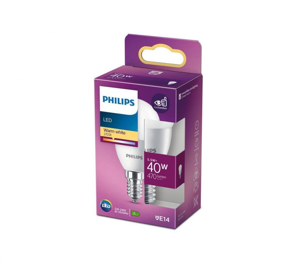 Philips LED Žárovka Philips P45 E14/5,5W/230V 2700K  -  Svět-svítidel.cz
