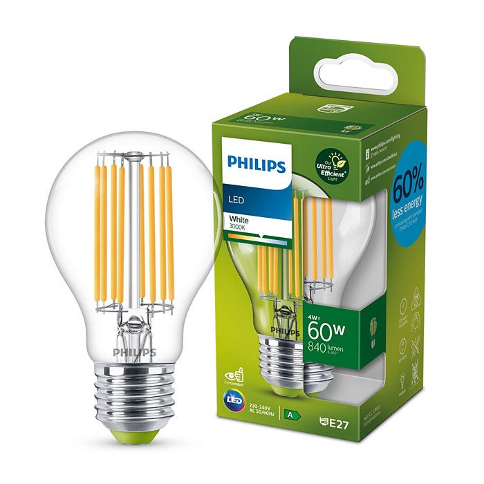 Philips 8719514343788 LED žárovka E27 4W/60W 840lm 3000K A60 filament  A-class - Svítidla FEIM