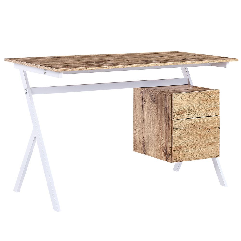 Psací stůl se zásuvkou 120 x 60 cm světlé dřevo/bílý ASHLAND - Beliani.cz