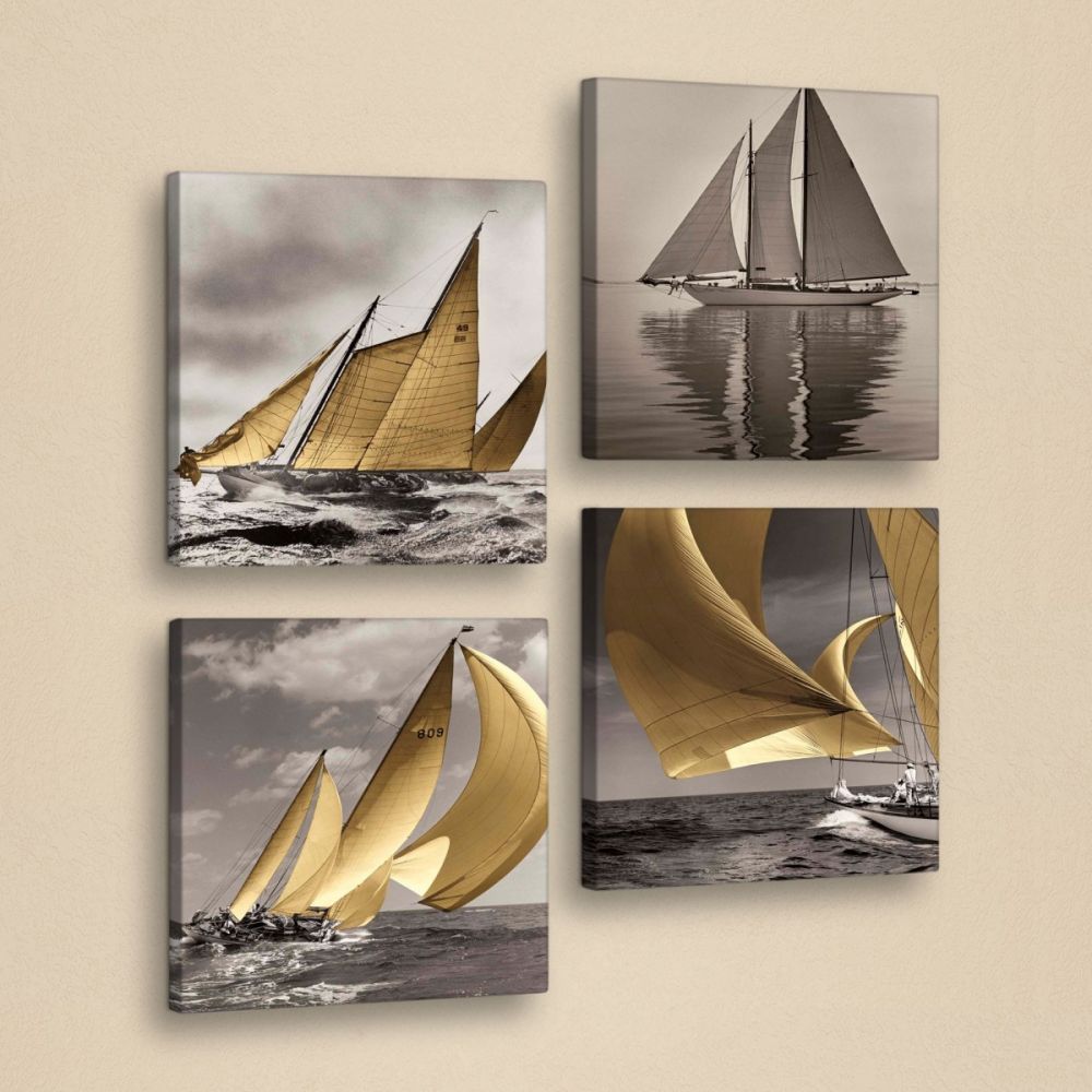 Hanah Home Sada obrazů Boats 4 ks 33x33 cm - Houseland.cz