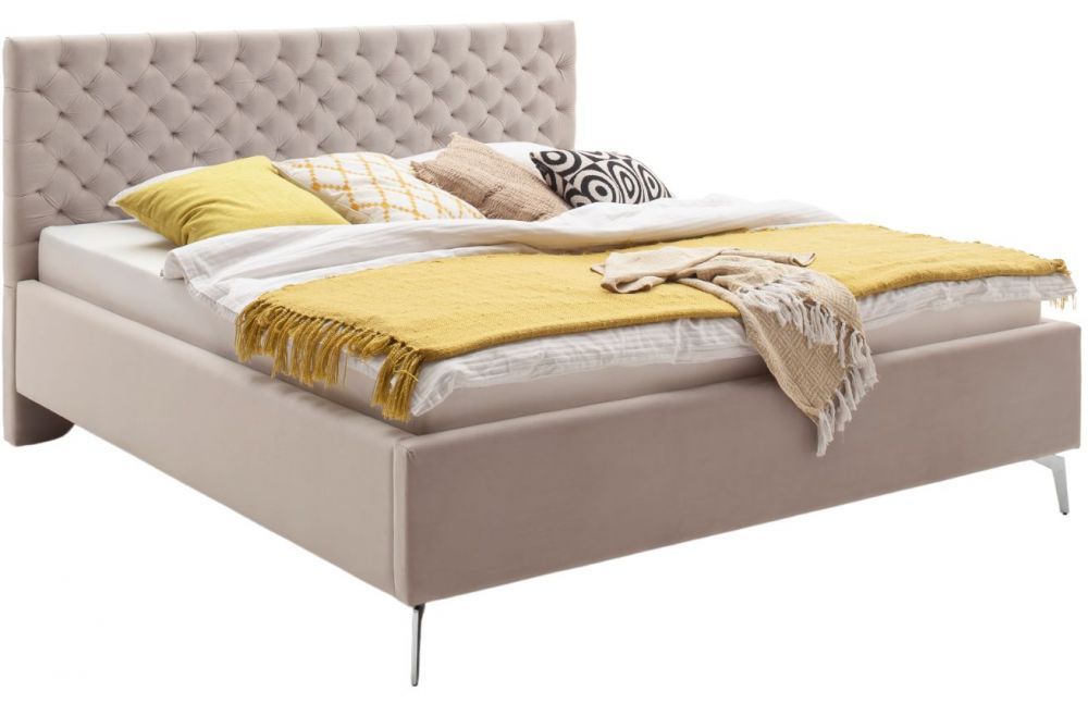 Béžová sametová dvoulůžková postel Meise Möbel La Maison 160 x 200 cm s chromovanou podnoží - Designovynabytek.cz