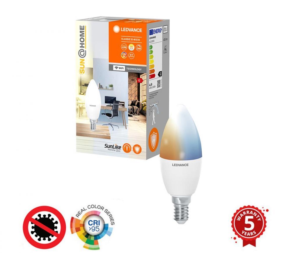 Ledvance LED Stmívatelná antibakteriální žárovka B40 E14/4,9W/230V Wi-Fi - Ledvance  -  Svět-svítidel.cz