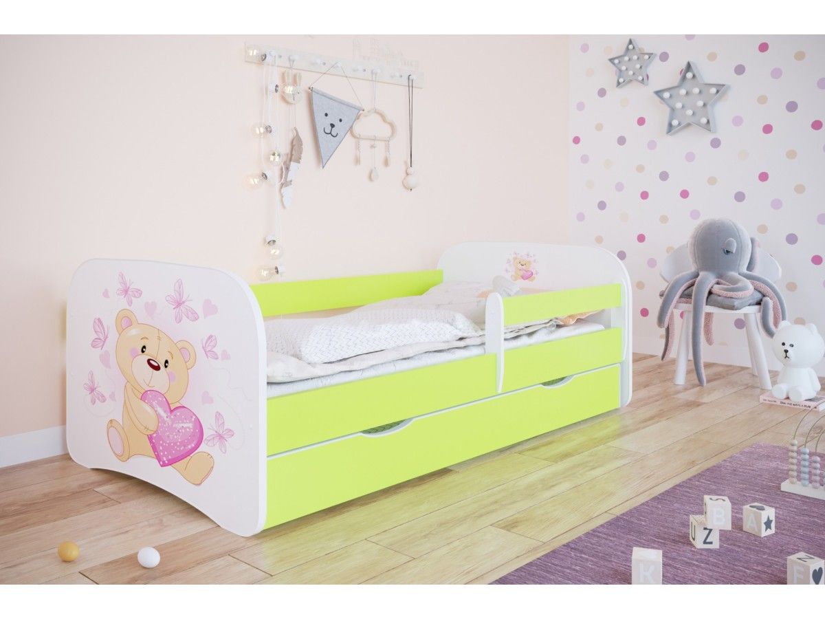Kocot kids Dětská postel Babydreams medvídek s motýlky zelená, varianta 70x140, bez šuplíků, bez matrace - Houseland.cz
