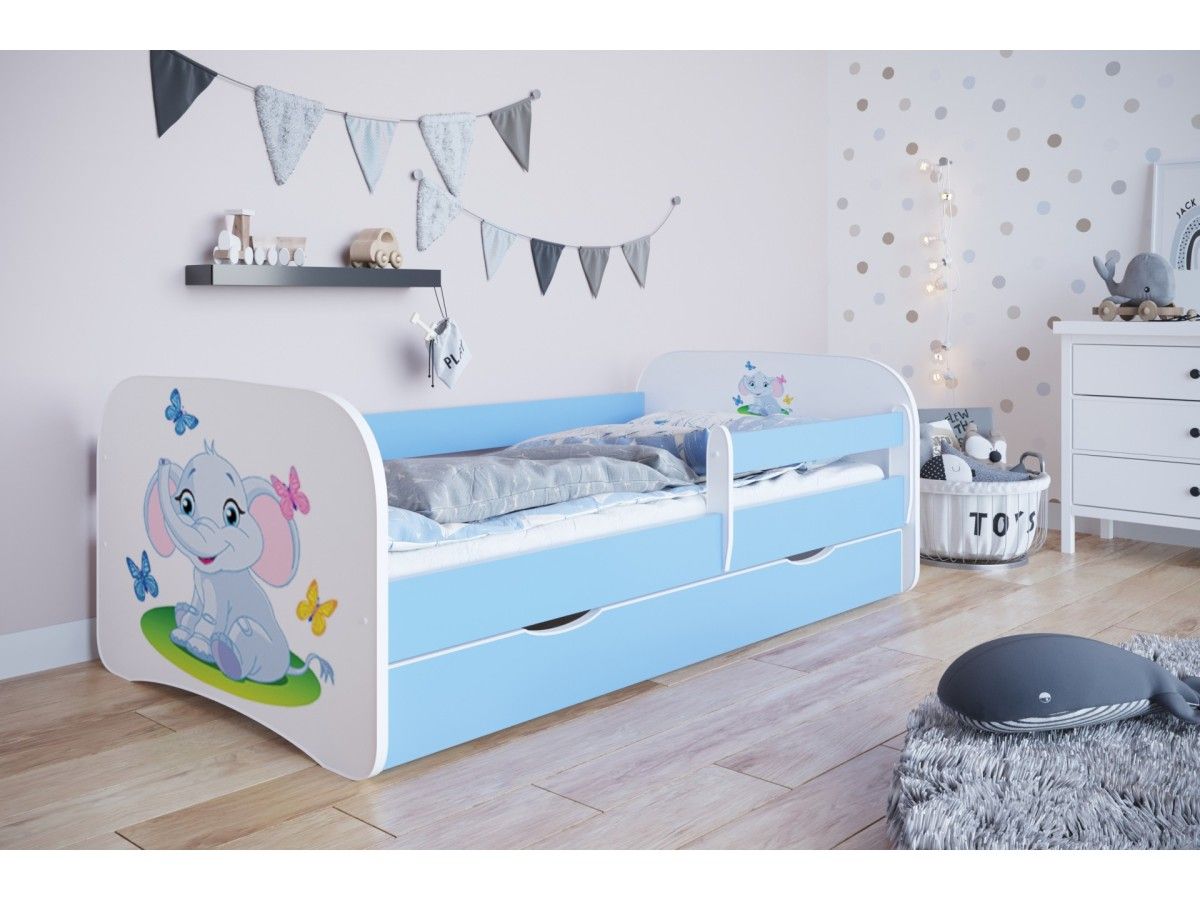 Kocot kids Dětská postel Babydreams slon s motýlky modrá, varianta 70x140, bez šuplíků, bez matrace - Houseland.cz