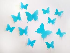3D motýli na stěnu světle modrá 12 ks šíře 6 x 10 cm, šíře 6 x 5 cm - Favi.cz