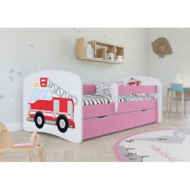 Kocot kids Dětská postel Babydreams hasičské auto růžová, varianta 70x140, bez šuplíků, s matrací