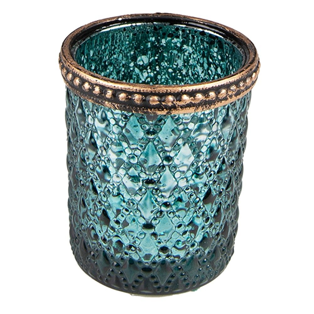 Tyrkysový skleněný svícen na čajovou svíčku - Ø 6*6 cm Clayre & Eef - LaHome - vintage dekorace