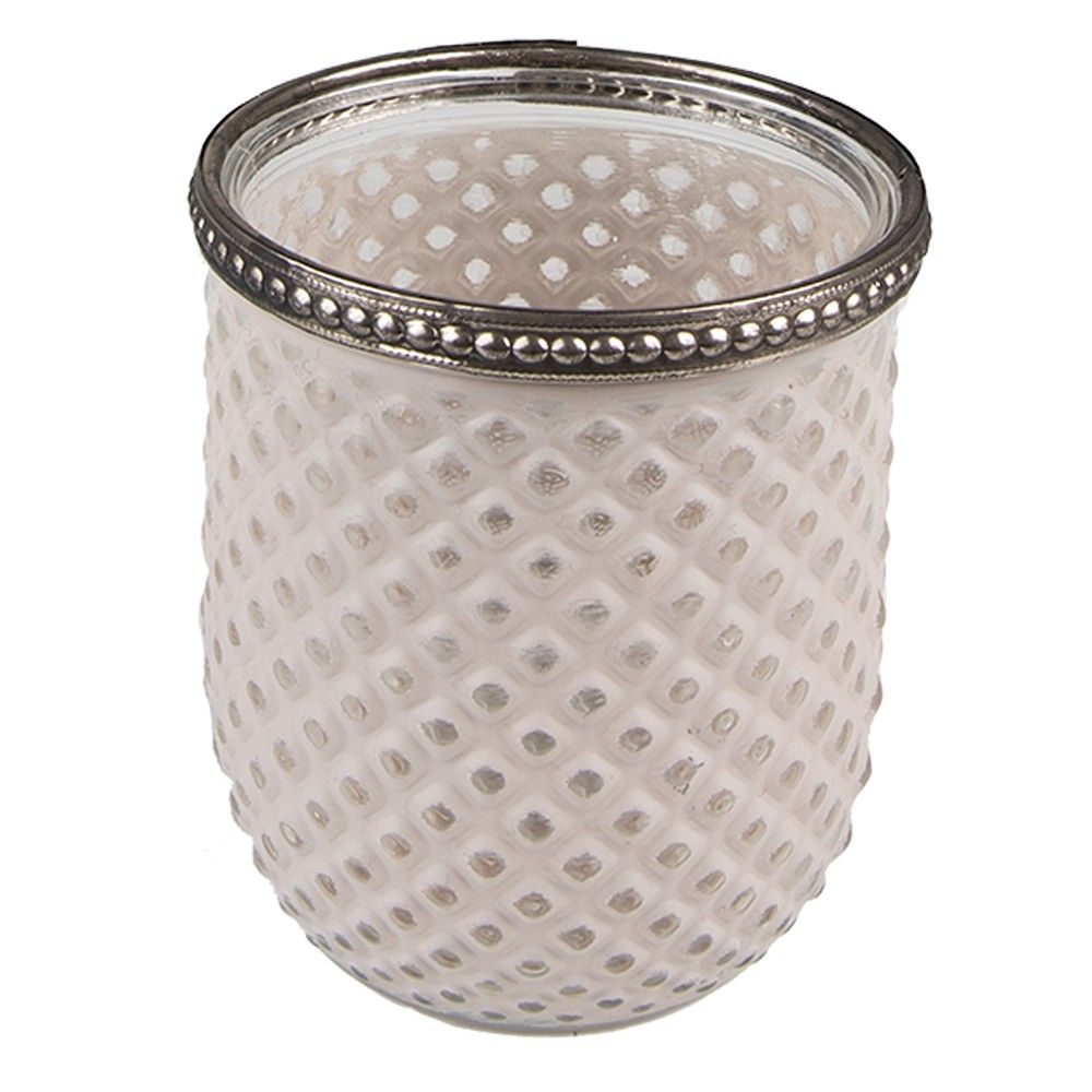 Béžový skleněný svícen na čajovou svíčku se zdobným okrajem - Ø 8*9 cm Clayre & Eef - LaHome - vintage dekorace