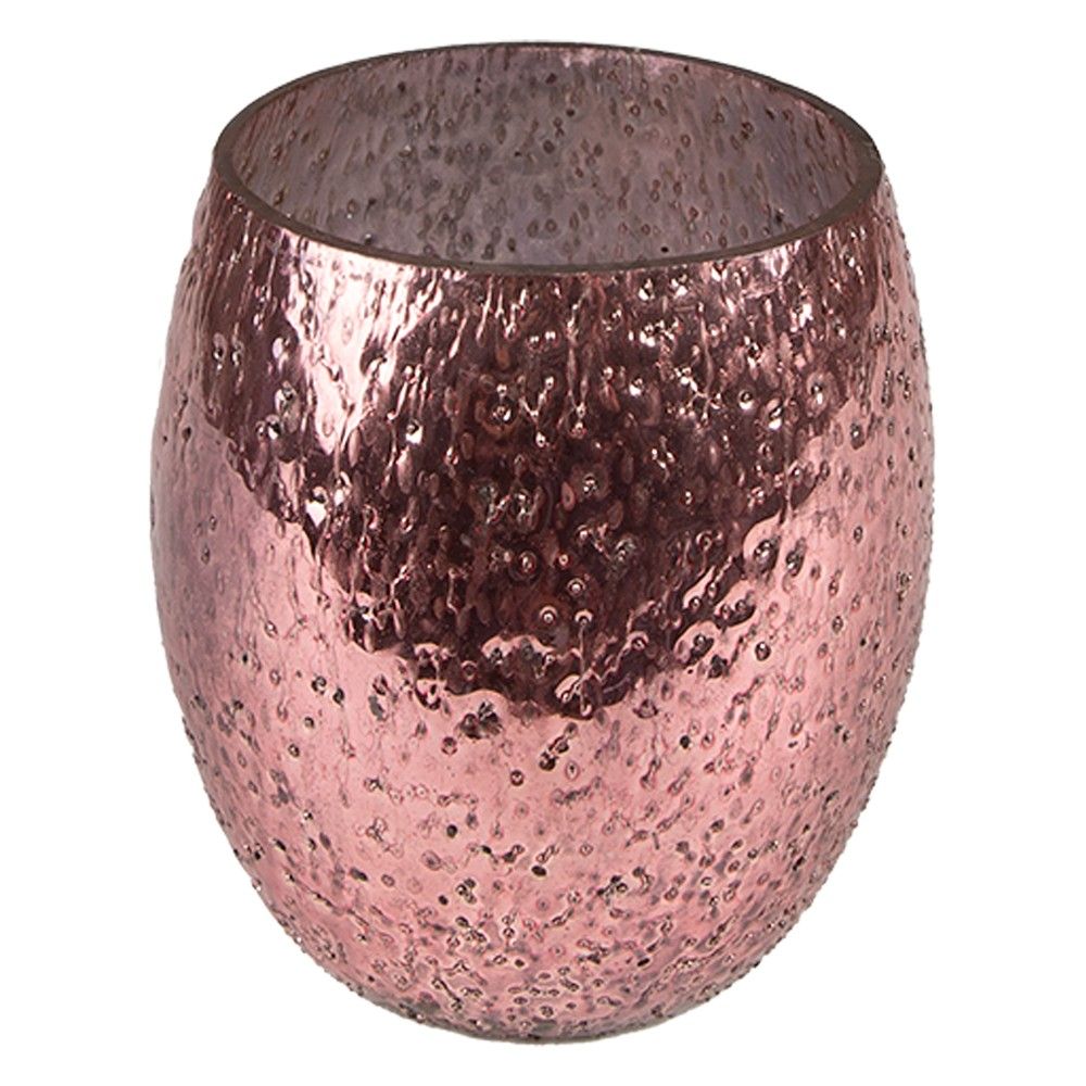 Růžový skleněný svícen na čajovou svíčku - Ø 10*10 cm Clayre & Eef - LaHome - vintage dekorace