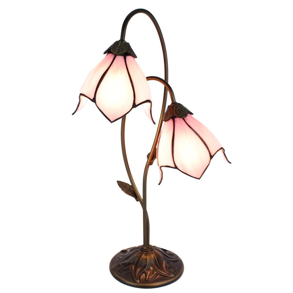 Růžová stolní lampa Tiffany Folwia Pink  - 35*18*61 cm E14/max 2*25W Clayre & Eef - LaHome - vintage dekorace