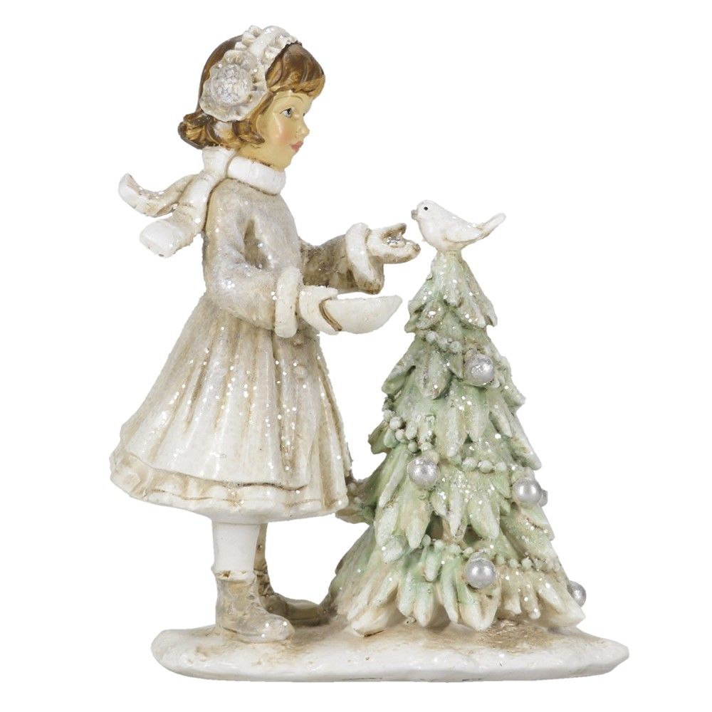 Vánoční dekorace děvče krmící ptáčka - 10*5*12 cm Clayre & Eef - LaHome - vintage dekorace