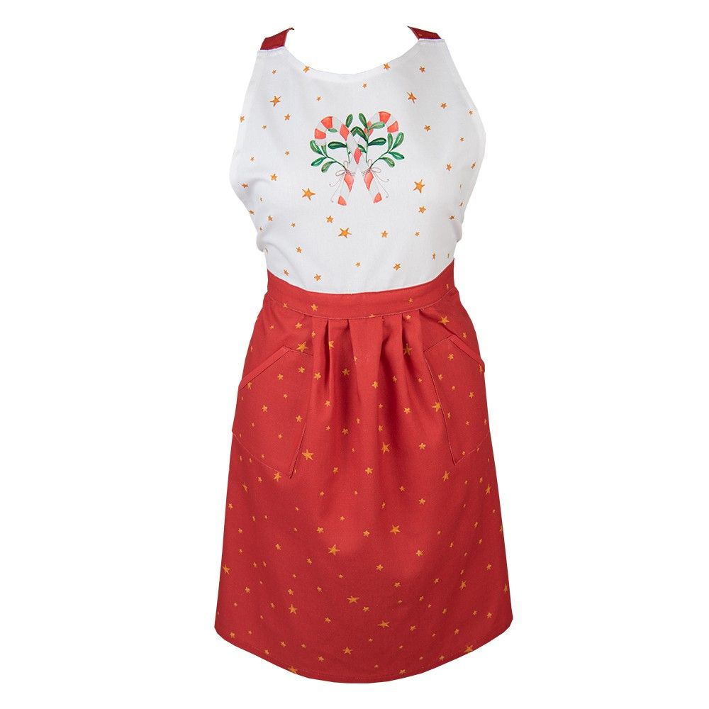 Bílá bavlněná zástěra s lízátky Happy Little Christmas - 70*85 cm Clayre & Eef - LaHome - vintage dekorace