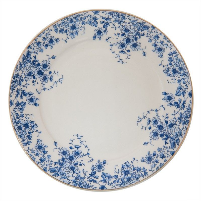 Porcelánový dezertní talíř s modrými květy Blue Flowers - Ø 21*2 cm Clayre & Eef - LaHome - vintage dekorace