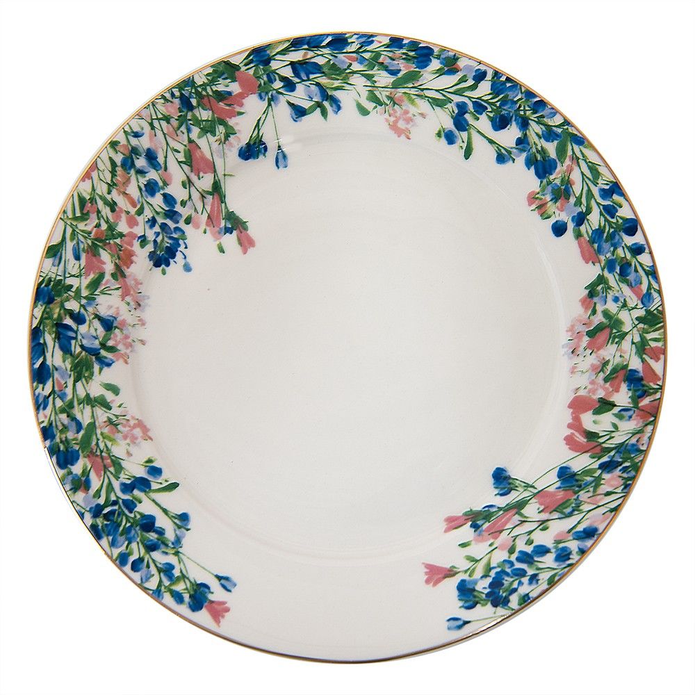 Porcelánový dezertní talíř s květy Floweries - Ø 21*2 cm Clayre & Eef - LaHome - vintage dekorace