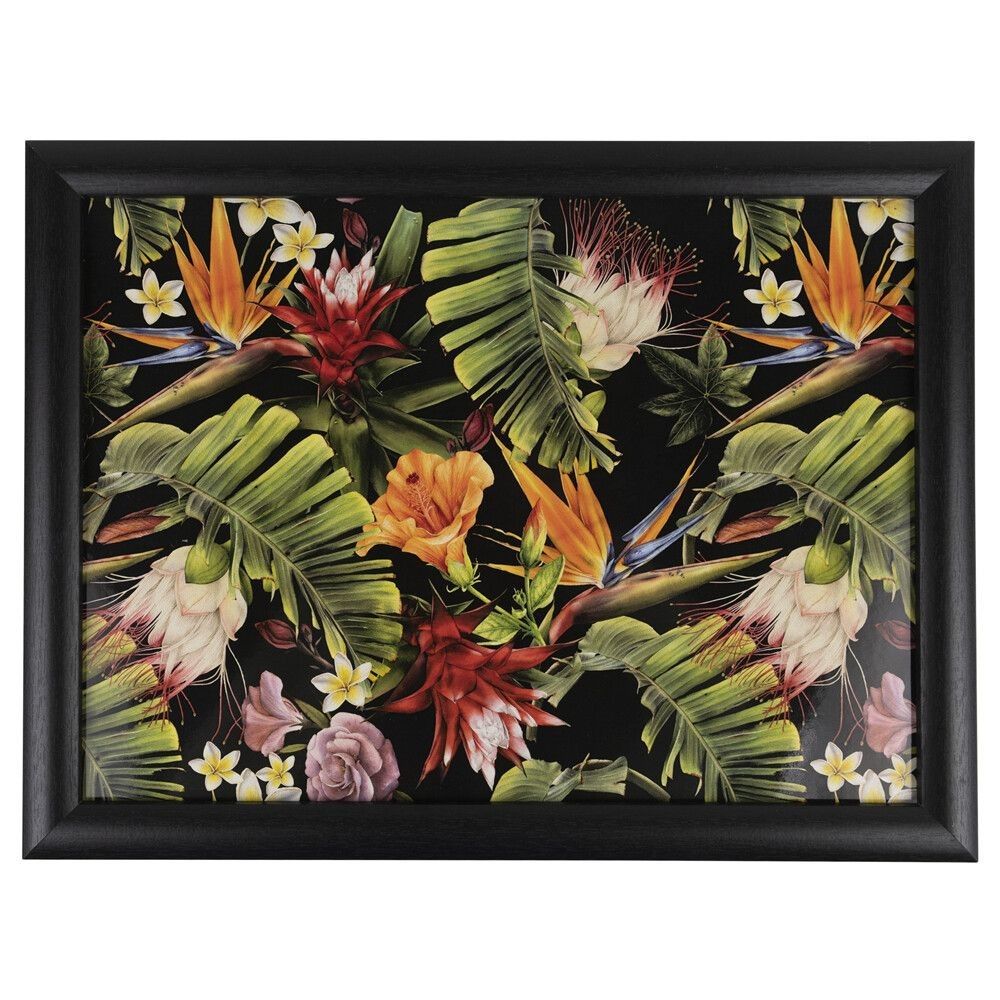 Černý podnos na nohy s motivem květin Flowers black - 43*33*7cm Mars & More - LaHome - vintage dekorace