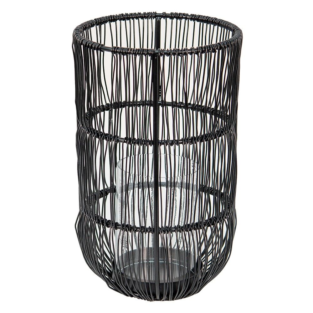 Černý drátěný kovový svícen na čajovou svíčku - Ø 13*23 cm Clayre & Eef - LaHome - vintage dekorace