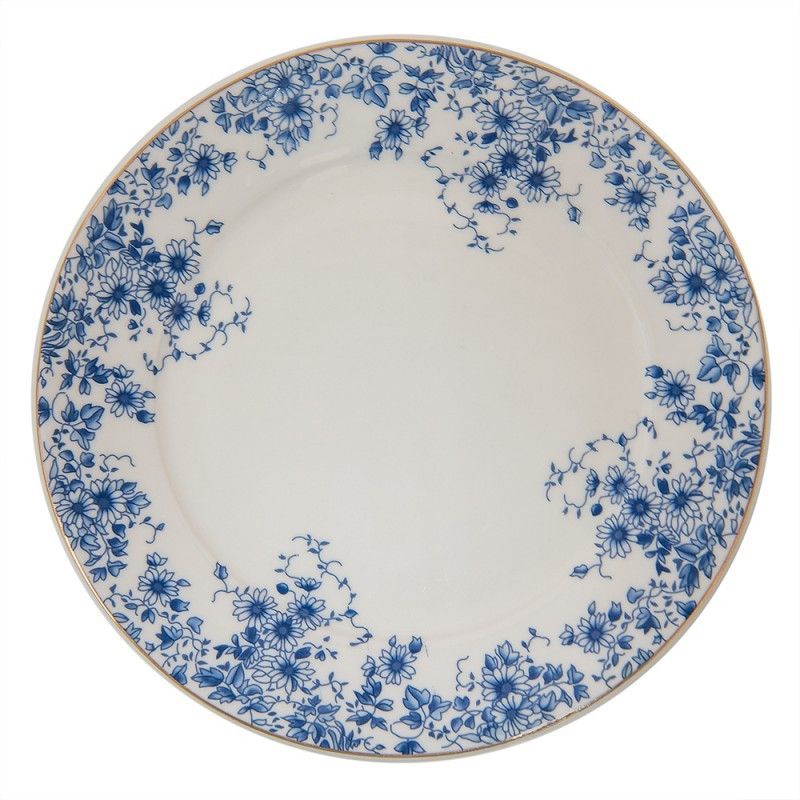 Porcelánový jídelní talíř s modrými květy Blue Flowers - Ø 26*2 cm Clayre & Eef - LaHome - vintage dekorace