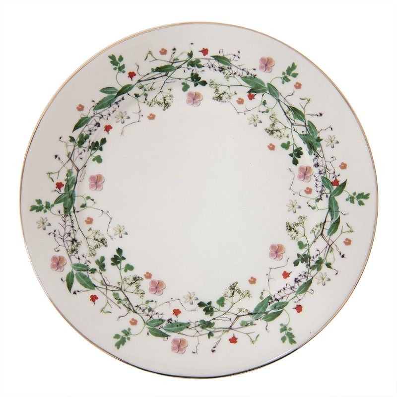 Porcelánový dezertní talířek s květy Flower fields - Ø 21*2 cm Clayre & Eef - LaHome - vintage dekorace