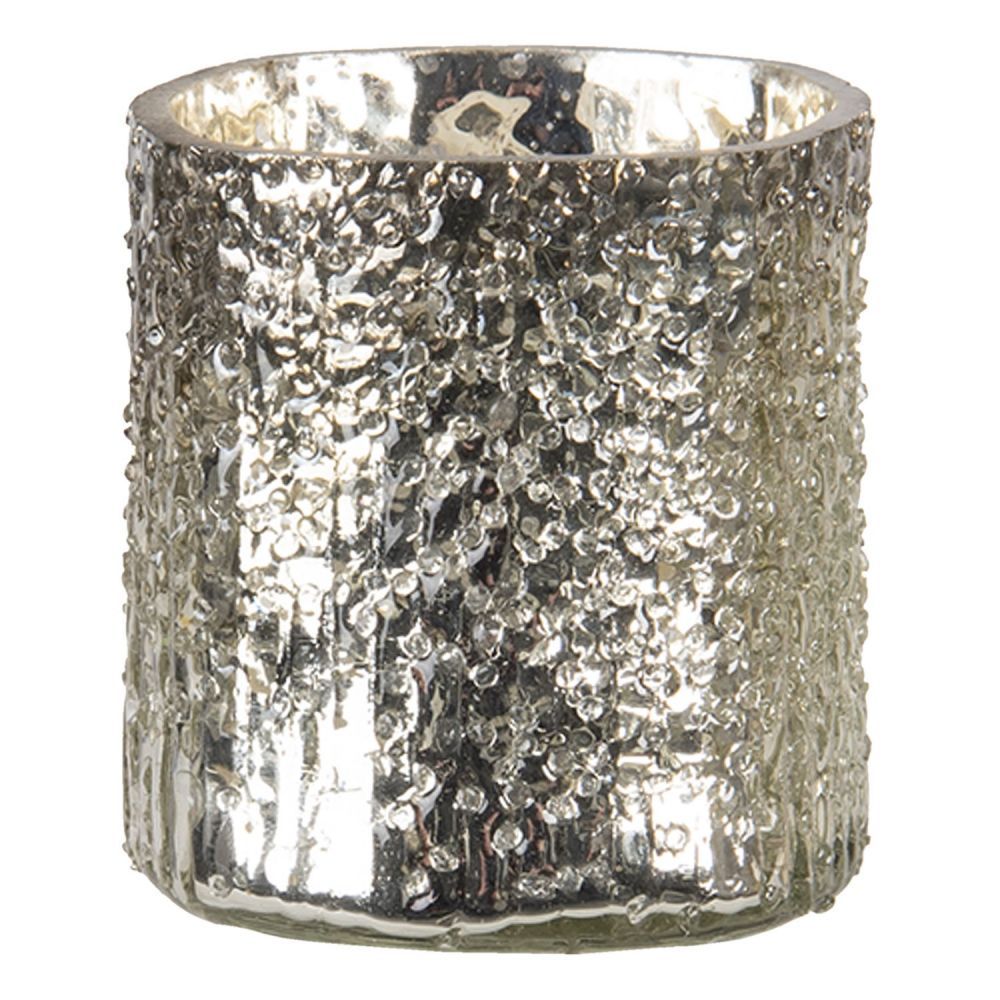 Zlato-stříbrný skleněný svícen Lumis - Ø 8*8 cm Clayre & Eef - LaHome - vintage dekorace