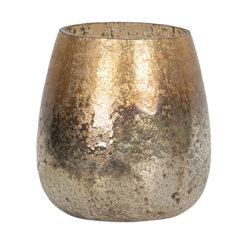 Stříbrno-zlatý skleněný svícen - Ø 11*14 cm Clayre & Eef - LaHome - vintage dekorace