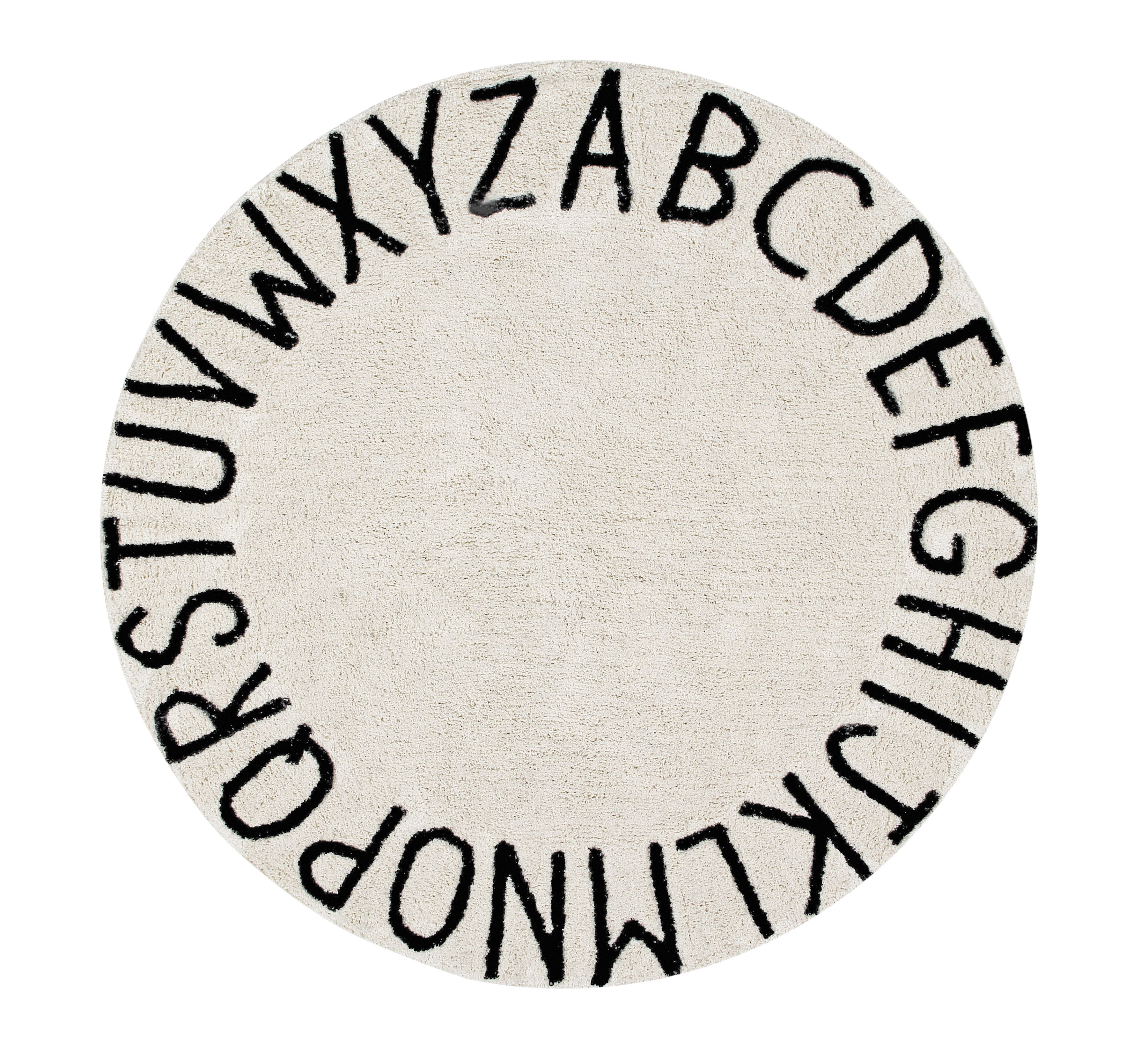 Lorena Canals koberce Přírodní koberec, ručně tkaný Round ABC Natural-Black - 150x150 (průměr) kruh cm - Mujkoberec.cz
