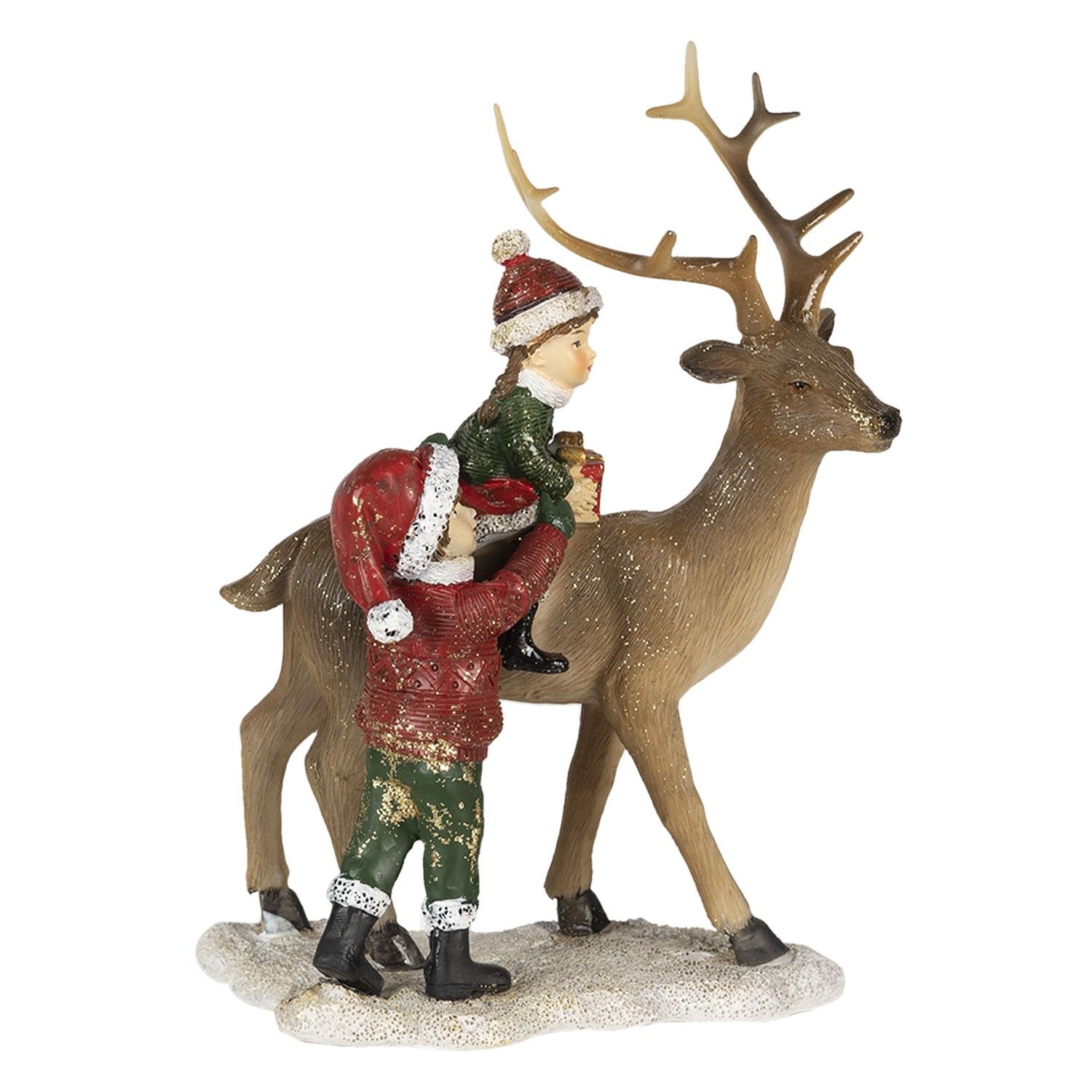 Vánoční dekorativní soška jelena s dětmi - 15*9*22 cm Clayre & Eef - LaHome - vintage dekorace
