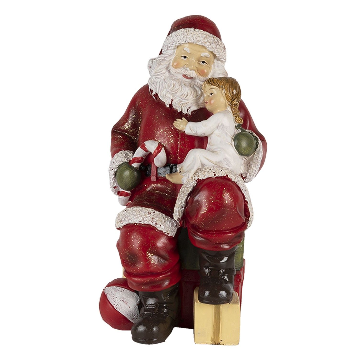 Vánoční dekorativní soška Santy s dítětem - 9*9*18 cm Clayre & Eef - LaHome - vintage dekorace