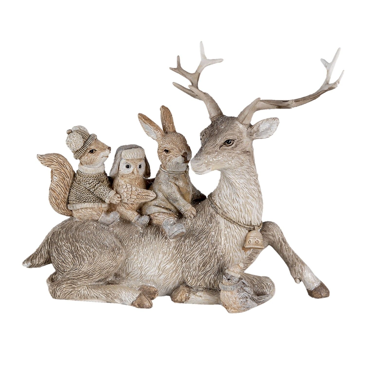 Dekorativní soška jelena se zajícem, veverkou a sovou - 19*10*17  cm Clayre & Eef - LaHome - vintage dekorace