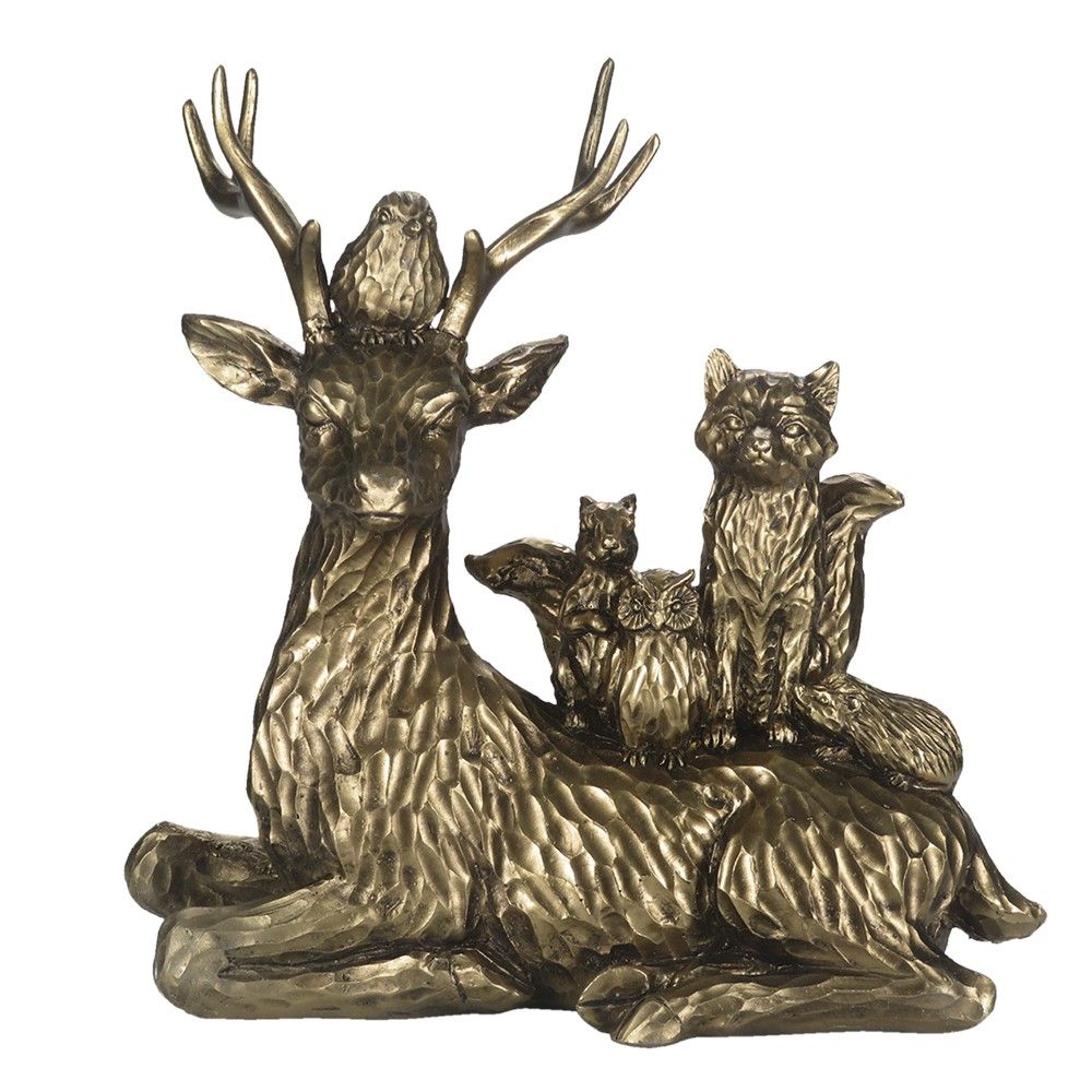 Zlatá antik dekorační socha Jelen se zvířátky - 22*10*24 cm Clayre & Eef - LaHome - vintage dekorace
