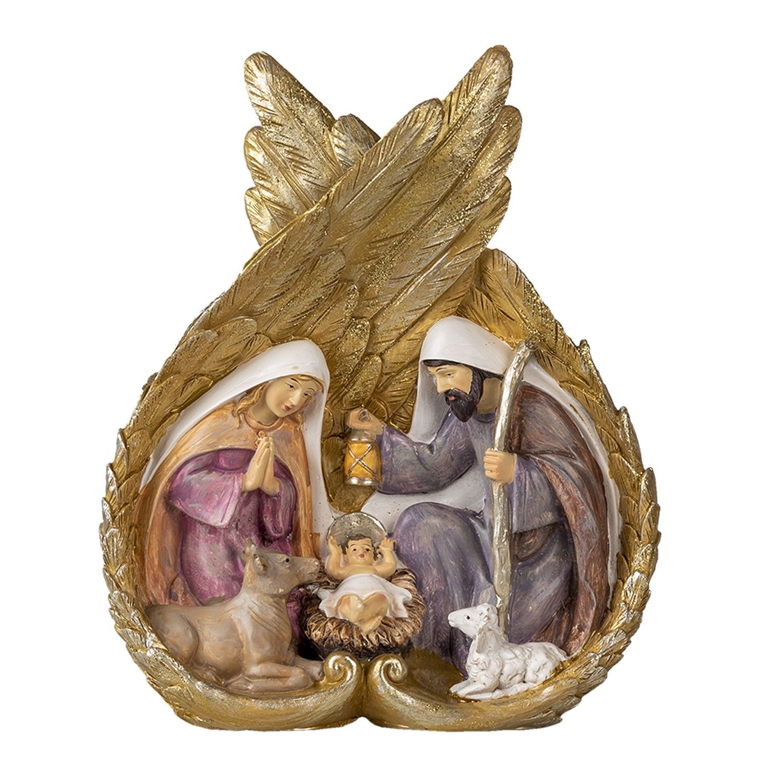 Vánoční betlém ve zlatých andělských křídlech - 21*8*26 cm Clayre & Eef - LaHome - vintage dekorace