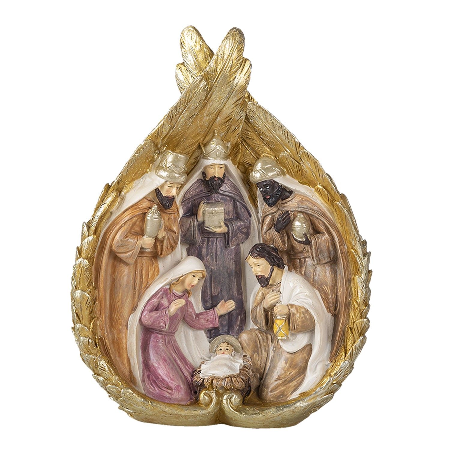 Vánoční betlém s krály ve zlatých andělských křídlech - 14*7*19 cm Clayre & Eef - LaHome - vintage dekorace