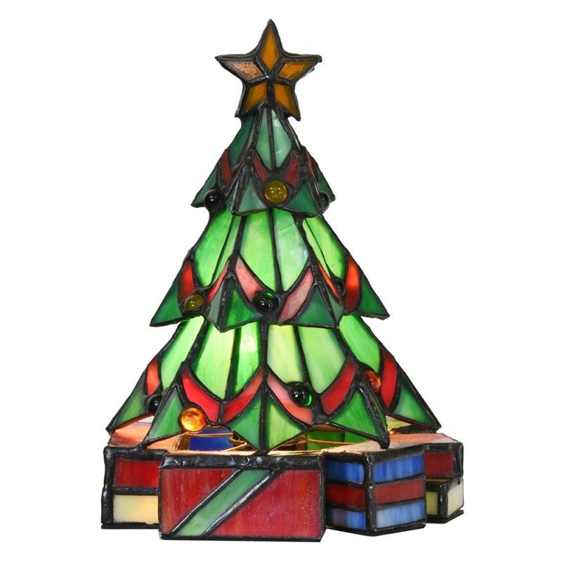 Stolní Tiffany lampa Christmas ve tvaru vánočního stromku - 17*17*23 cm Clayre & Eef - LaHome - vintage dekorace