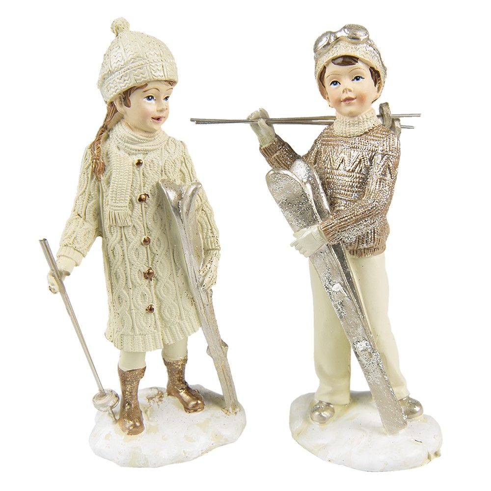 Vánoční dekorace chlapec a dívka s lyžemi - 7*4*14 cm Clayre & Eef - LaHome - vintage dekorace
