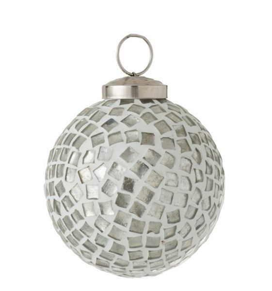 Stříbrno - bílá skleněná ozdoba koule Mosaic - Ø 7cm J-Line by Jolipa - LaHome - vintage dekorace