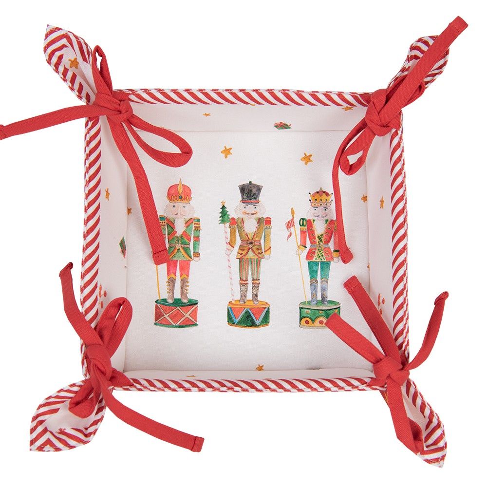 Bílo-červený košík na pečivo s louskáčky Happy Little Christmas - 35*35*8 cm Clayre & Eef - LaHome - vintage dekorace