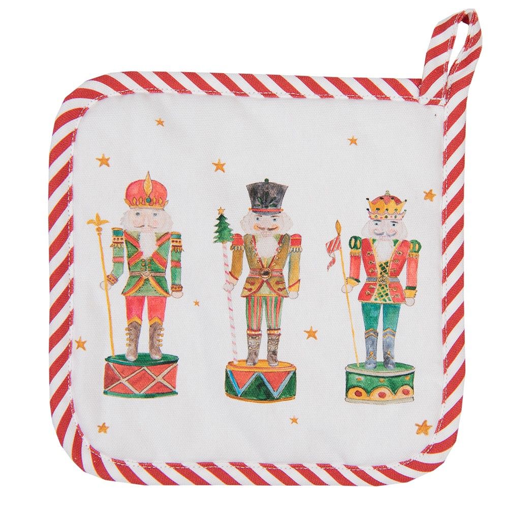 Bílo-červená chňapka - podložka s louskáčky Happy Little Christmas - 20*20 cm Clayre & Eef - LaHome - vintage dekorace