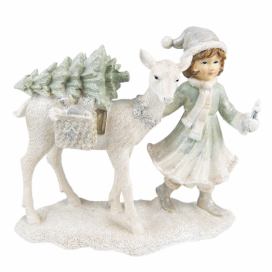 Vánoční dekorace socha děvčete vezoucí stromek - 22*9*18 cm Clayre & Eef LaHome - vintage dekorace