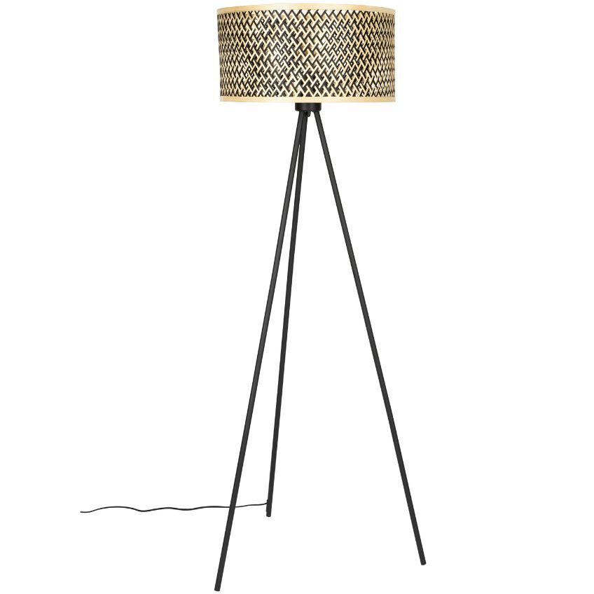 White Label Černá kovová stojací lampa WLL Isla 146 cm s bambusovým stínidlem - Designovynabytek.cz