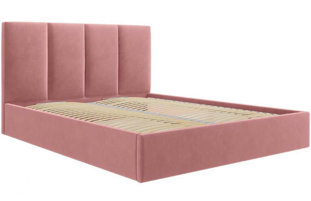 Růžová sametová dvoulůžková postel MICADONI Pyla 140 x 200 cm s úložným prostorem - Designovynabytek.cz