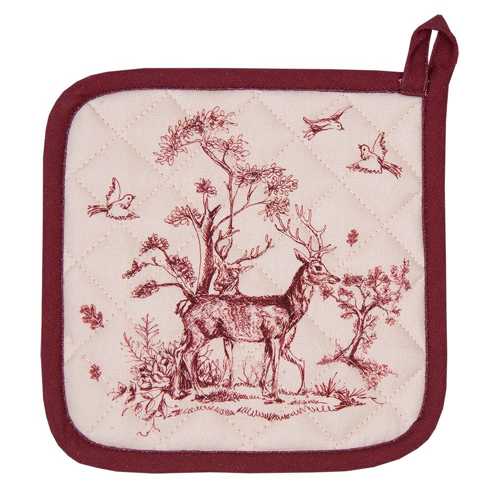 Béžová bavlněná chňapka - podložka s jelenem Pretty Forest - 20*20 cm Clayre & Eef - LaHome - vintage dekorace