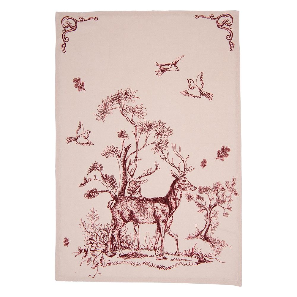 Béžová bavlněná utěrka s jelenem Pretty Forest - 50*70 cm Clayre & Eef - LaHome - vintage dekorace