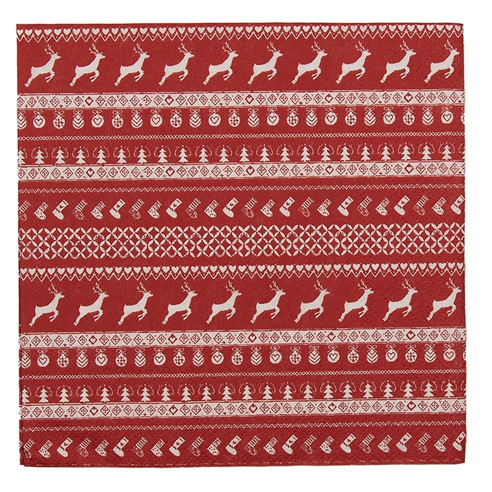 Červené papírové ubrousky Nordic Christmas - 33*33 cm (20ks) Clayre & Eef - LaHome - vintage dekorace