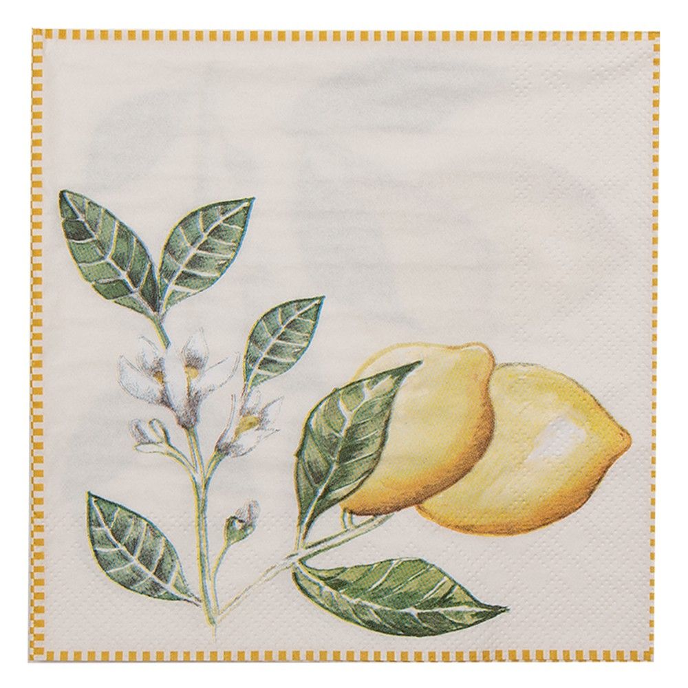 Papírové ubrousky s citróny Lemons & Leafs - 33*33 cm (20ks) Clayre & Eef - LaHome - vintage dekorace