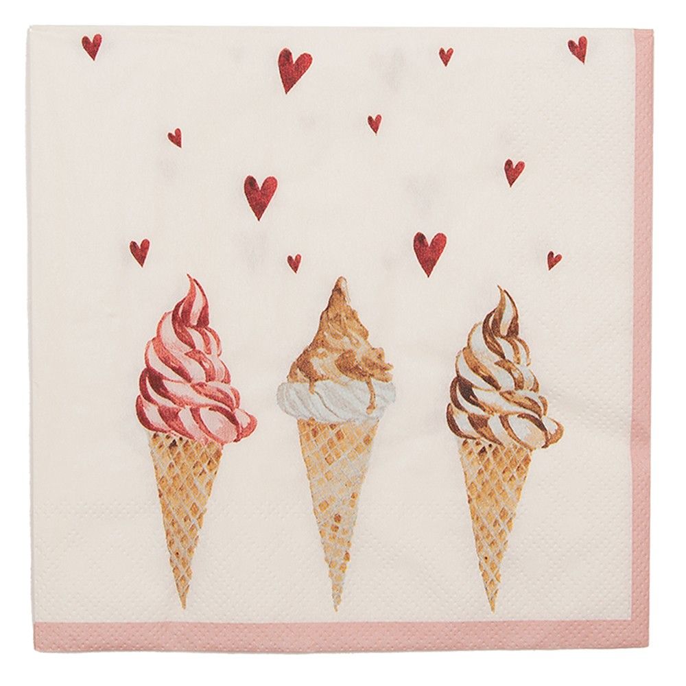 Béžové papírové ubrousky se zmrzlinou Frosty And Sweet  - 33*33 cm (20ks) Clayre & Eef - LaHome - vintage dekorace