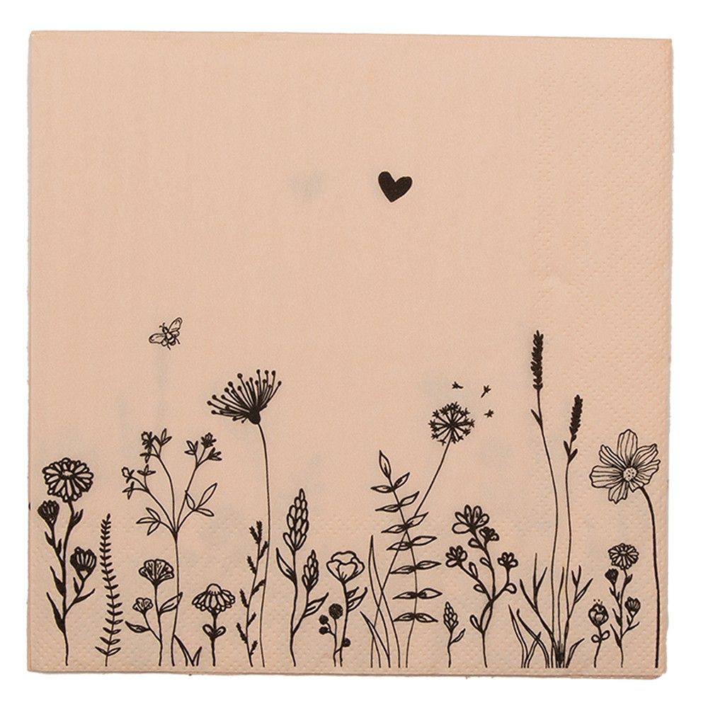 Béžové papírové ubrousky s květinami Flora And Fauna - 33*33 cm (20ks) Clayre & Eef - LaHome - vintage dekorace