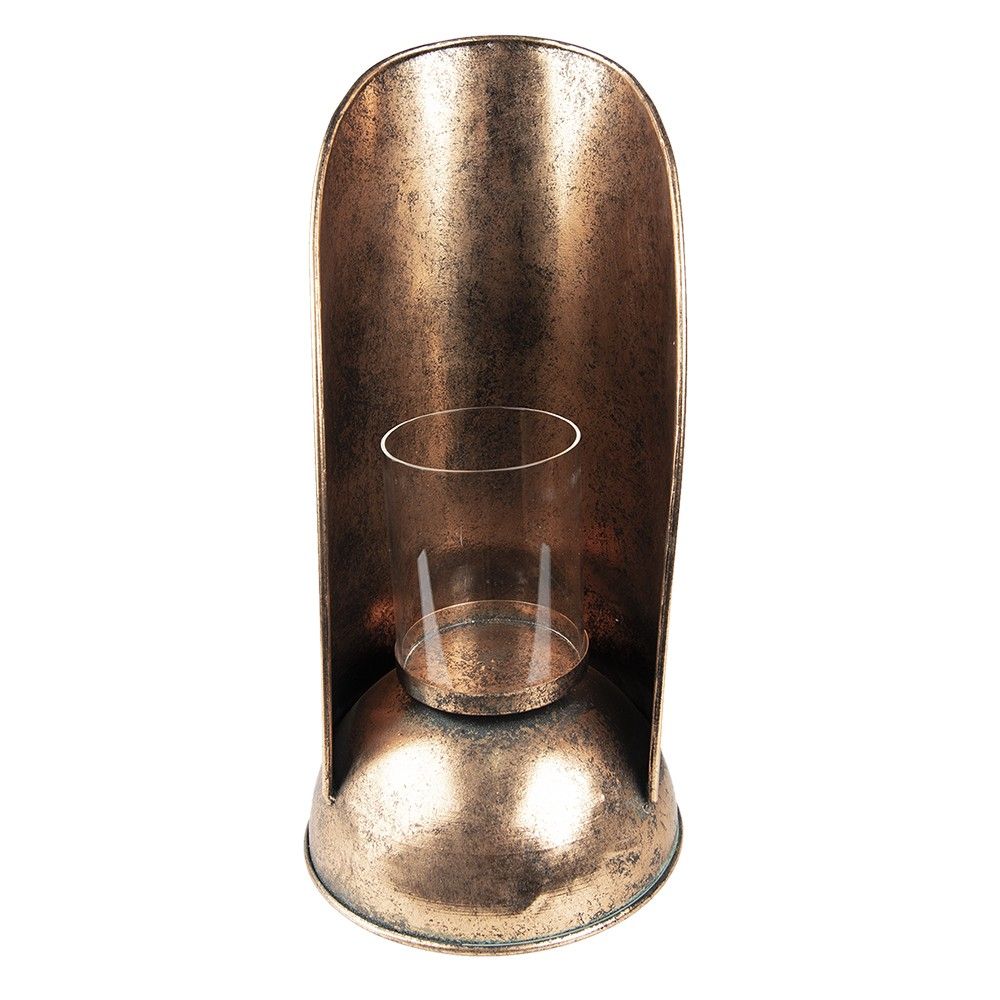 Měděný antik kovový svícen se skleněným válcem - Ø 17*35 cm Clayre & Eef - LaHome - vintage dekorace