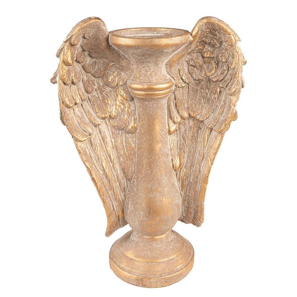 Zlatý antik svícen s andělskými křídly Wings - 24*12*33 cm Clayre & Eef - LaHome - vintage dekorace
