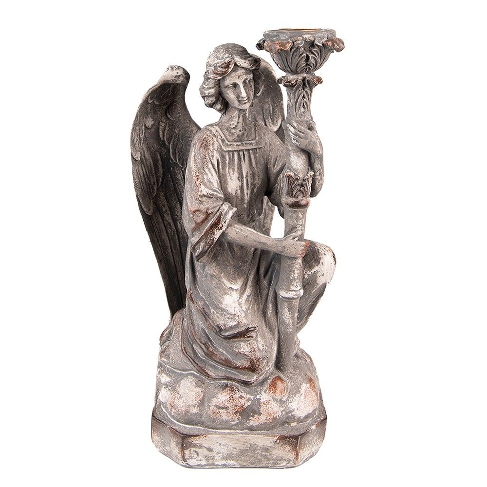 Béžovo-šedý antik svícen Anděl- 15*14*29 cm Clayre & Eef - LaHome - vintage dekorace